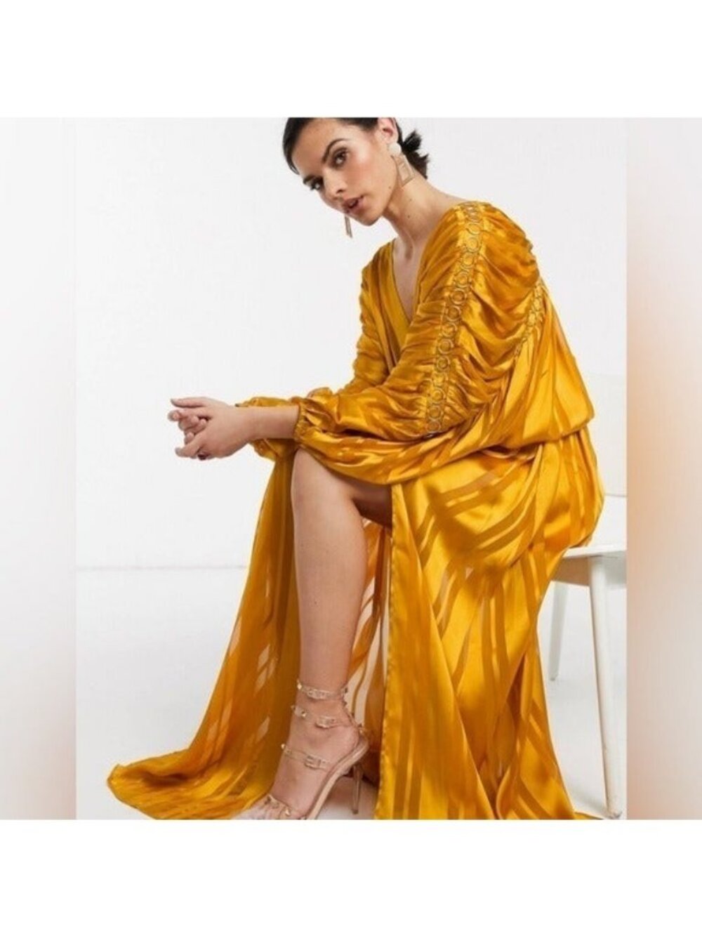 ASOS Design Gold Goddess Flowy Maxi Dress Gown sz 4